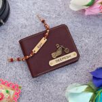 brown wallet with rakhi with name