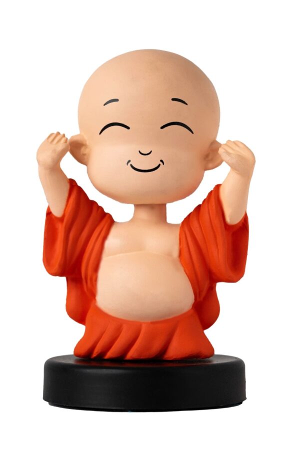 orange color happy buddha bobblehead front look