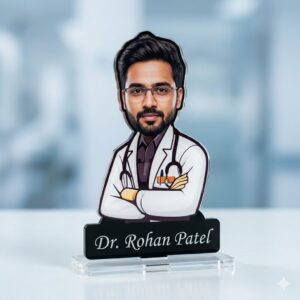 Personalized Doctor Acrylic Caricature Photo Stand | Custom Real-Face Doctor Gift Plaque (7-8 Inches)