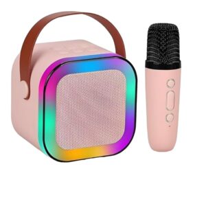 Mini Portable Blue-Tooth Karaoke Speaker with Wireless Microphone and Dynamic Lights (Multicolor)